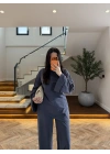 PETROL ASİMETRİK BAĞCIKLI BLUZ TAKIM -9203