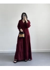 PİELA BORDO TENSEL UZUN ELBİSE