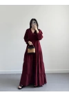 PİELA BORDO TENSEL UZUN ELBİSE