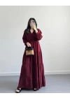 PİELA BORDO TENSEL UZUN ELBİSE