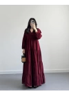 PİELA BORDO TENSEL UZUN ELBİSE