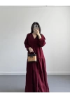 PİELA BORDO TENSEL UZUN ELBİSE
