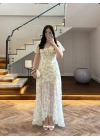 SARI ÇİÇEK DESENLİ ELBİSE