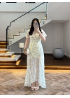 SARI ÇİÇEK DESENLİ ELBİSE