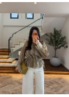 SARI ÇİZGİLİ BELDEN BÜZGÜLÜ BLUZ-EU5234