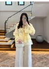 SARI DANTEL ŞERİT BLUZ - 5519