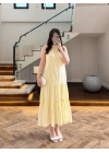 SARI GÜPÜR DETAY KAT KAT ELBİSE-9614