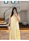 SARI GÜPÜR DETAY KAT KAT ELBİSE-9614