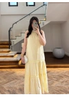 SARI GÜPÜR DETAY KAT KAT ELBİSE-9614
