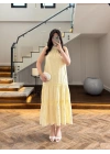 SARI GÜPÜR DETAY KAT KAT ELBİSE-9614