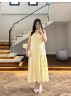 SARI GÜPÜR DETAY KAT KAT ELBİSE-9614