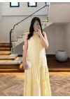 SARI GÜPÜR DETAY KAT KAT ELBİSE-9614