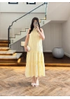 SARI GÜPÜR DETAY KAT KAT ELBİSE-9614