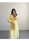 SARI KOLLARI NAKIŞLI MÜSLİN ELBİSE