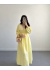 SARI KOLLARI NAKIŞLI MÜSLİN ELBİSE