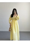 SARI KOLLARI NAKIŞLI MÜSLİN ELBİSE