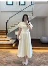 (ÖN SİPARİŞ)SARI TAŞ DETAY ELBİSE -EU3220