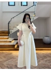 (ÖN SİPARİŞ)SARI TAŞ DETAY ELBİSE -EU3220