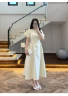 (ÖN SİPARİŞ)SARI TAŞ DETAY ELBİSE -EU3220