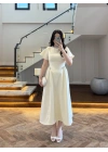 (ÖN SİPARİŞ)SARI TAŞ DETAY ELBİSE -EU3220
