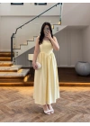 (ÖN SİPARİŞ )SARI TAŞLI KUŞAKLI ELBİSE -3970