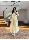 (ÖN SİPARİŞ )SARI TAŞLI KUŞAKLI ELBİSE -3970