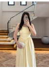 (ÖN SİPARİŞ )SARI TAŞLI KUŞAKLI ELBİSE -3970