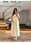 (ÖN SİPARİŞ )SARI TAŞLI KUŞAKLI ELBİSE -3970
