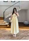 (ÖN SİPARİŞ )SARI TAŞLI KUŞAKLI ELBİSE -3970