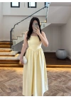 (ÖN SİPARİŞ )SARI TAŞLI KUŞAKLI ELBİSE -3970