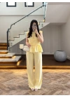 SARI TENSEL NEVÜRLÜ BLUZ PANTOLON TAKIM-250483