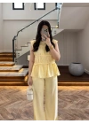 SARI TENSEL NEVÜRLÜ BLUZ PANTOLON TAKIM-250483