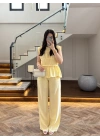 SARI TENSEL NEVÜRLÜ BLUZ PANTOLON TAKIM-250483