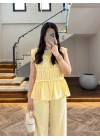 SARI TENSEL NEVÜRLÜ BLUZ PANTOLON TAKIM-250483