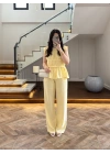 SARI TENSEL NEVÜRLÜ BLUZ PANTOLON TAKIM-250483