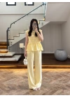 SARI TENSEL NEVÜRLÜ BLUZ PANTOLON TAKIM-250483
