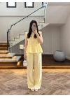 SARI TENSEL NEVÜRLÜ BLUZ PANTOLON TAKIM-250483