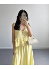 SARI VİSKON NAKIŞLI ETEK TAKIM