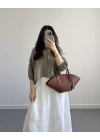 SHAY MÜSLİN HAKİ CROP GÖMLEK