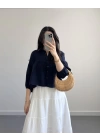 SHAY MÜSLİN LACİVERT CROP GÖMLEK