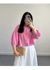 SHAY MÜSLİN PEMBE CROP GÖMLEK