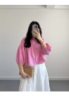 SHAY MÜSLİN PEMBE CROP GÖMLEK