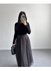 SİYAH ŞİFON EKOSE DESEN KLOŞ ETEK
