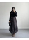 SİYAH ŞİFON EKOSE DESEN KLOŞ ETEK