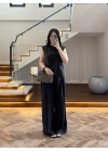 SİYAH ASİMETRİK DÜĞMELİ TENSEL TAKIM-26Y277