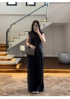 SİYAH ASİMETRİK DÜĞMELİ TENSEL TAKIM-26Y277