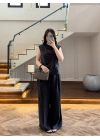 SİYAH ASİMETRİK DÜĞMELİ TENSEL TAKIM-26Y277