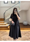 SİYAH BEL BÜZGÜLÜ CEPLİ ELBİSE-30731