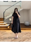 SİYAH BEL BÜZGÜLÜ CEPLİ ELBİSE-30731