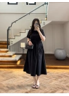 SİYAH BEL BÜZGÜLÜ CEPLİ ELBİSE-30731